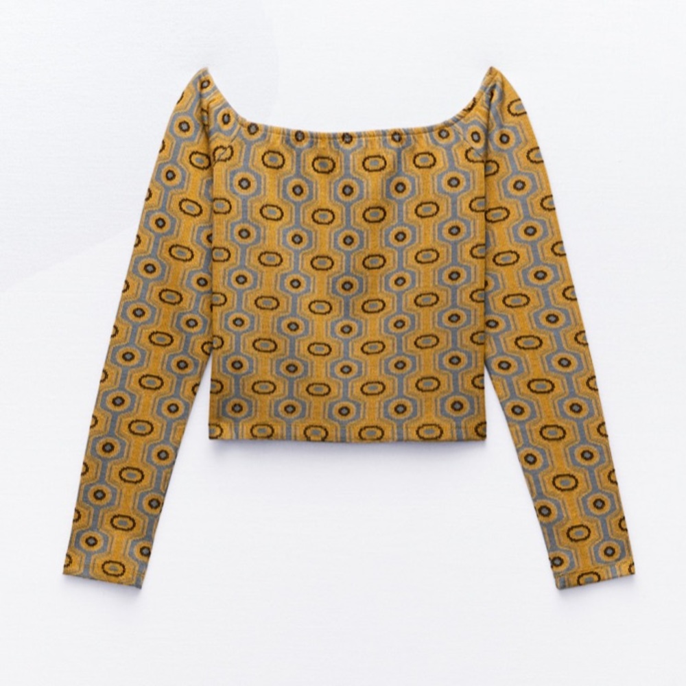 Zara Retro Geometric Print Knit Long Sleeve